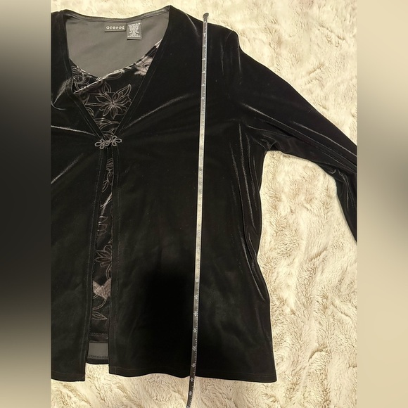 Vintage 90’s George Black Floral Velvet Layered Long Sleeve Cardigan Top - Picture 7 of 10